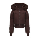 Women's Hooded Large Fur Collar Short Cotton Jacket