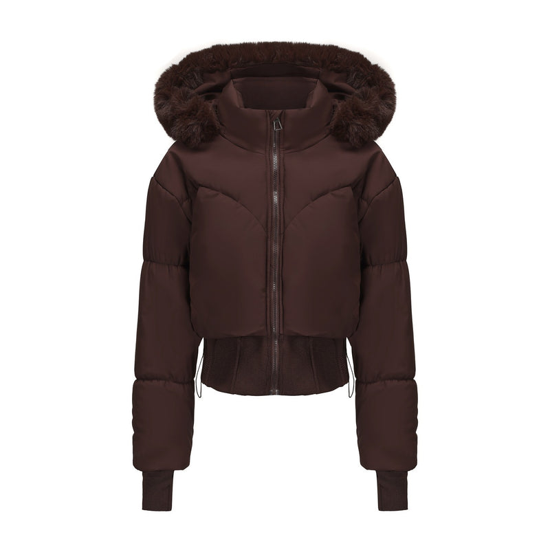 Women's Hooded Large Fur Collar Short Cotton Jacket