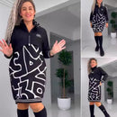 Women's Casual Dress Fake Two-piece Printing Slim Fit Long Dress