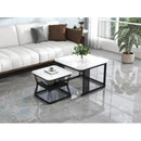 Set Of 2 Tables Square Coffee Table Coffee Table Set Nesting Sofa Table Multi-functional End Side Table Nesting Tables With Black Metal Frame Legs And Marble Pattern White Top For Living Room Home