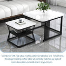 Set Of 2 Tables Square Coffee Table Coffee Table Set Nesting Sofa Table Multi-functional End Side Table Nesting Tables With Black Metal Frame Legs And Marble Pattern White Top For Living Room Home