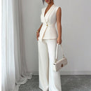 Solid Color Vest Straight-leg Trousers Suit For Women