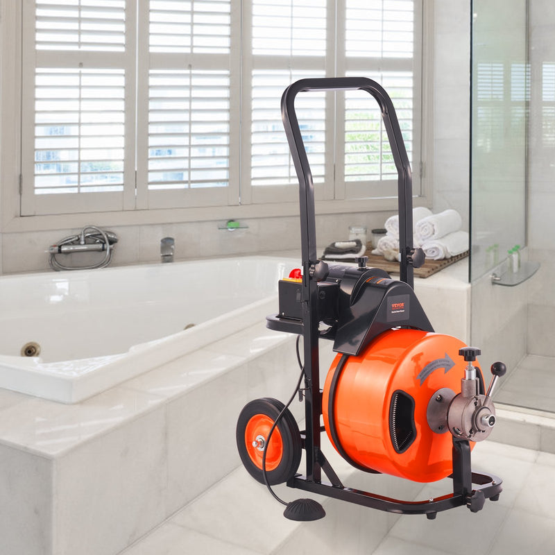 Drain Cleaner Machine Sewer Auger Auto Feed With 4 Cutter & Air-activated