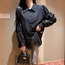 French Style Retro Design Niche Chic Bubble Long Sleeve Tops Shirt Female