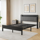 Queen Size Bed Frame, Storage Headboard With Charging Station, Solid And Stable, No Box Spring Needed, Easy Assembly