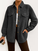 Women's Casual Loose Fashion Striped Long-sleeved Cardigan Lapel Plush Coat