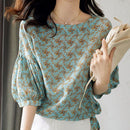 Women's Cropped Lantern Sleeve Floral Top