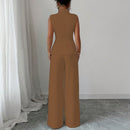 Solid Color Vest Straight-leg Trousers Suit For Women