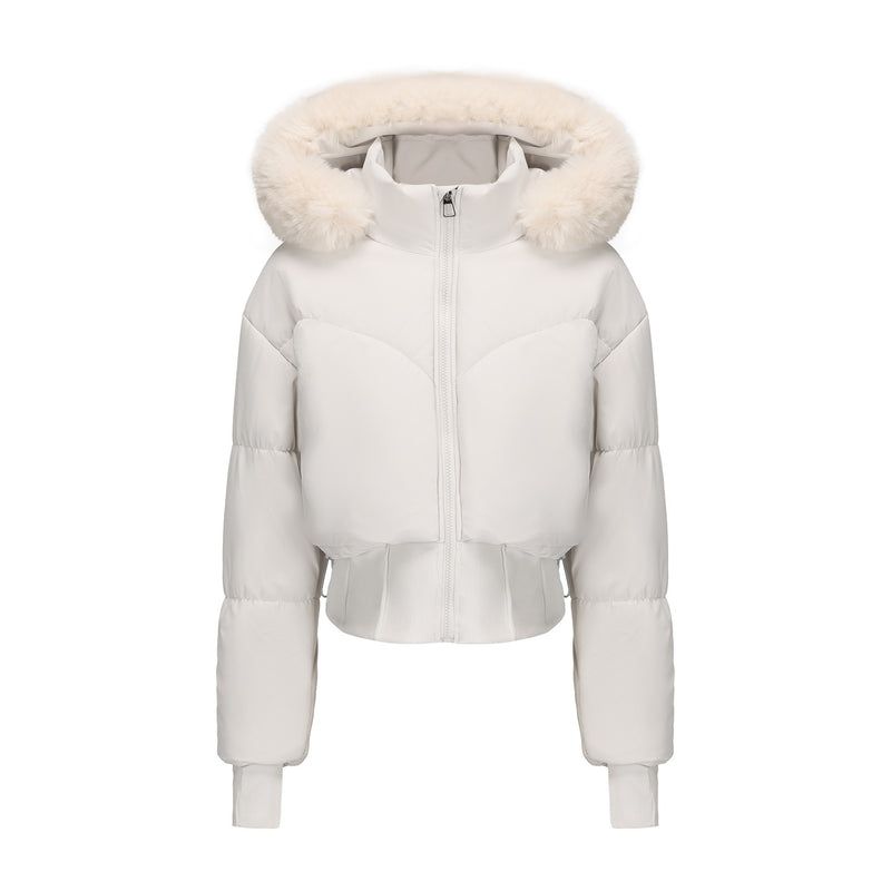 Women's Hooded Large Fur Collar Short Cotton Jacket