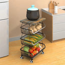 Tier Fruit Basket For Kitchen Organizers And Storage,with Solid Wood Top,Stackable Metal Wire Basket Stand Cart With Wheels For Fruit Vegetable