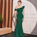 High-end Slant Shoulder Slimming Long Dress