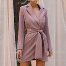 Lapel And Waist Tight Design Lace Up Dress