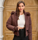 Women's Hooded Large Fur Collar Short Cotton Jacket