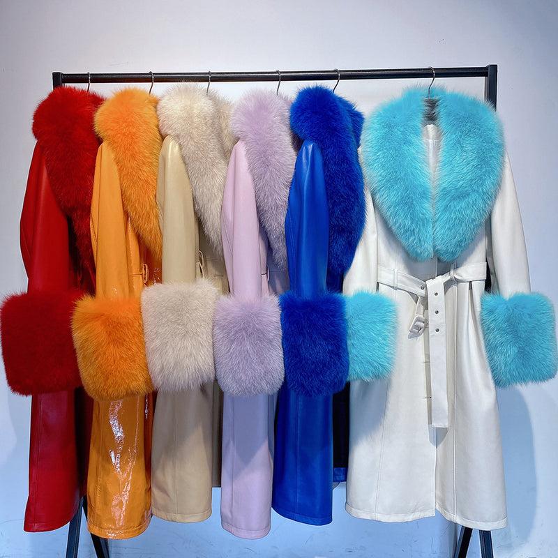 Slim-fit Leather Sheepskin Fox Fur Coat