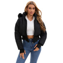 Women's Hooded Large Fur Collar Short Cotton Jacket