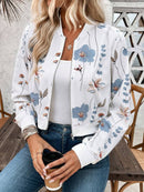 Elegant Women's Zip Floral Print Long Sleeve Jacket