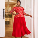 Women's Solid Color Versatile Lace Long Sleeved Pleated Skirt