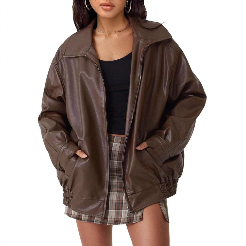 Women's Oversized Biker's Leather Jacket Fall Winter Fashion