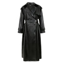Black Windbreaker High-grade Long Tall PU Leather Jacket Overcoat