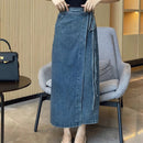 Women's Waist Slit Blue Denim Skirt