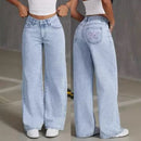 Spring And Autumn Sweet And Spicy Style High Waist Straight Loose Trousers Cross-border Amazon Bow Embroidered Jeans Women Cross-border