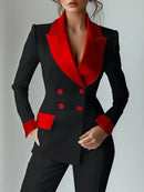Long Sleeve Button Suit Collar Patchwork Pocket Coat