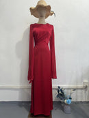 Elegant Summer Sleeve Contrast Chiffon & Satin Maxi Dress With Flared Cuffs - Slim Fit Long Dress For Women