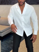 White Long -Sleeve Notch-lapel Button-down Shirt