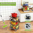 Tier Fruit Basket For Kitchen Organizers And Storage,with Solid Wood Top,Stackable Metal Wire Basket Stand Cart With Wheels For Fruit Vegetable