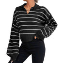 Women's Elegant Polo Collar Stripes Loose Sweater