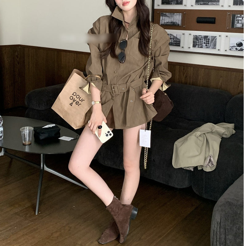 Versatile Fashion Mid-length Waist Trimming Versatile Shirt