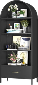 Metal Arched Bookshelf, Accent Arch Kitchen Pantry Cabinet With Drawer For Home Office Bar Living Room Farmhouse Black