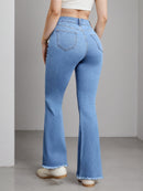 2025 New Women'S High-Stretch Flare Jeans With Heart Embroidery Patchwork - Trendy Distressed Denim Bell Bottoms, Comfortable & Versatile Light Blue Casual Pants,Fashion And Leisure